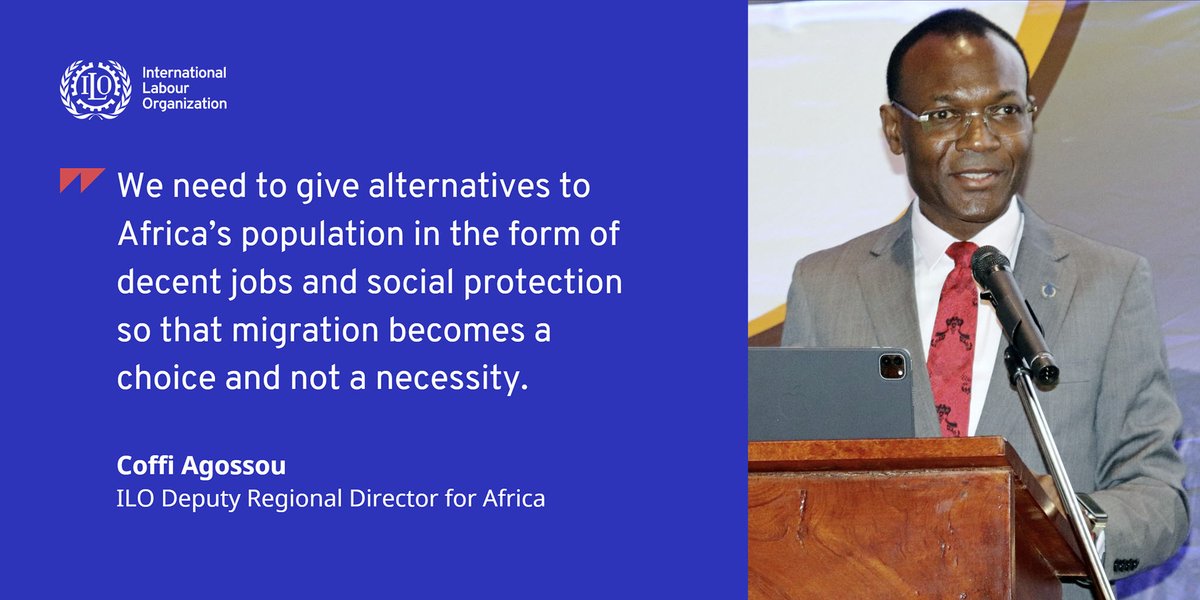 📢 Empowering Africa's future means creating opportunities at home. 👉 @Coffi_Agossou addressed the International Labour & Employment Relations Association Africa Regional Congress, calling to make this vision a reality. #DecentWorkForAll #SocialJustice #SocialProtection