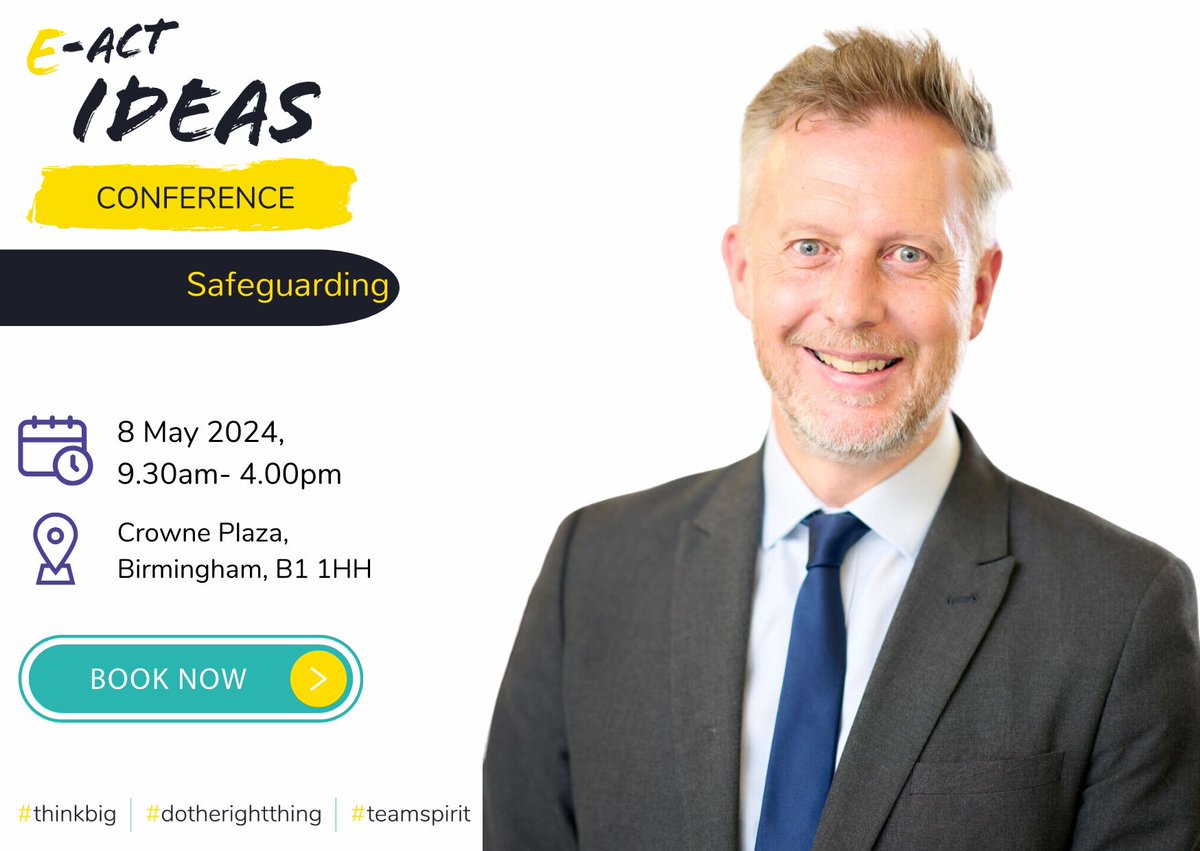 💡E-ACT Ideas - Safeguarding Conference💡 Share this event with your network and receive a 20% discount with the code: IDEAS20 Book ➡️ buff.ly/3uR6udf Don't miss this chance to enhance your knowledge and contribute to creating safer environments for all. #WeAreEACT