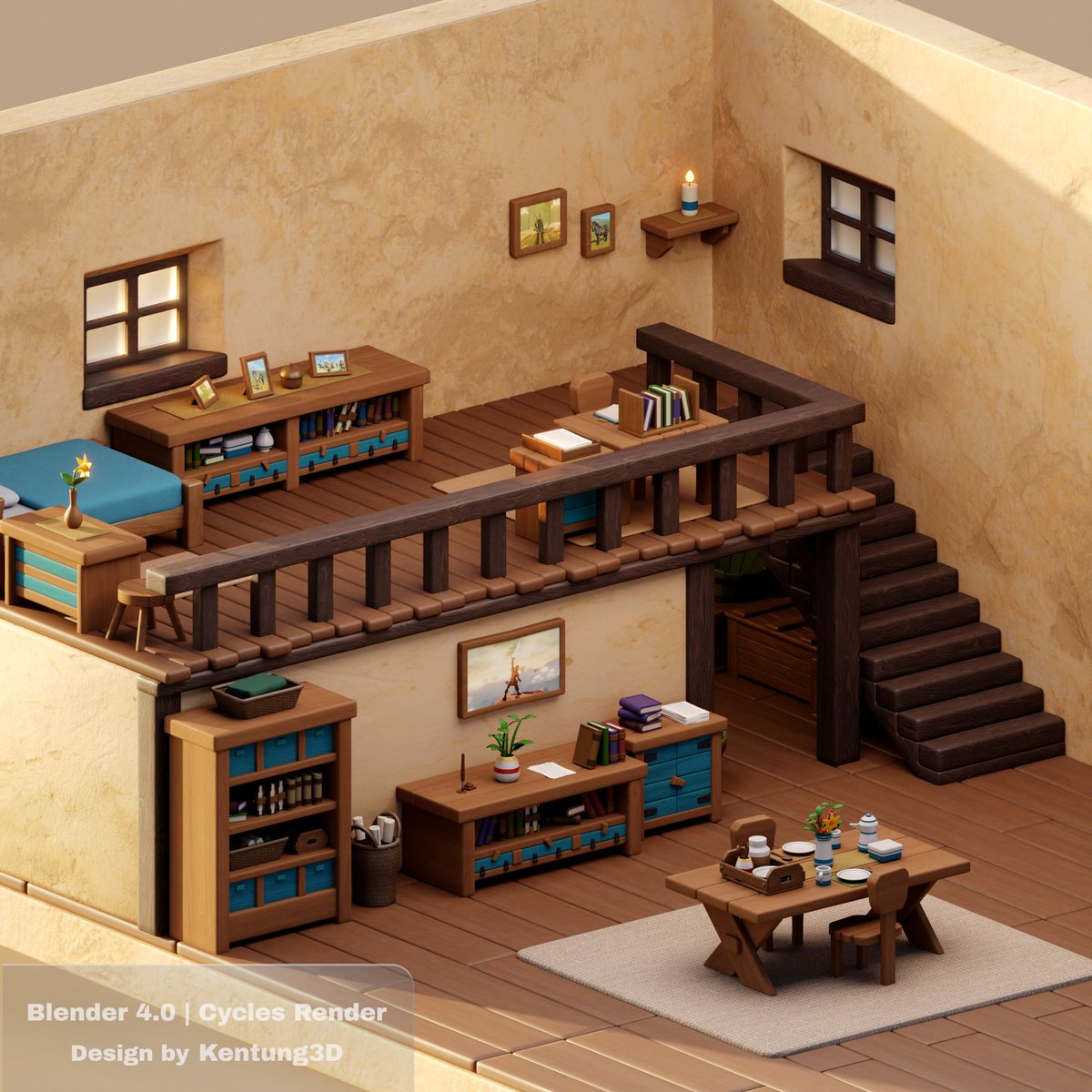 Kentung_3D's tweet photo. Zelda House 
Done in Blender With Cycles Render
Let me know what you think!

#3dmodeling #3d #blenderart #blender #fanart #Zelda #ZeldaTearsOfTheKingdom https://t.co/vOErhf8r6b