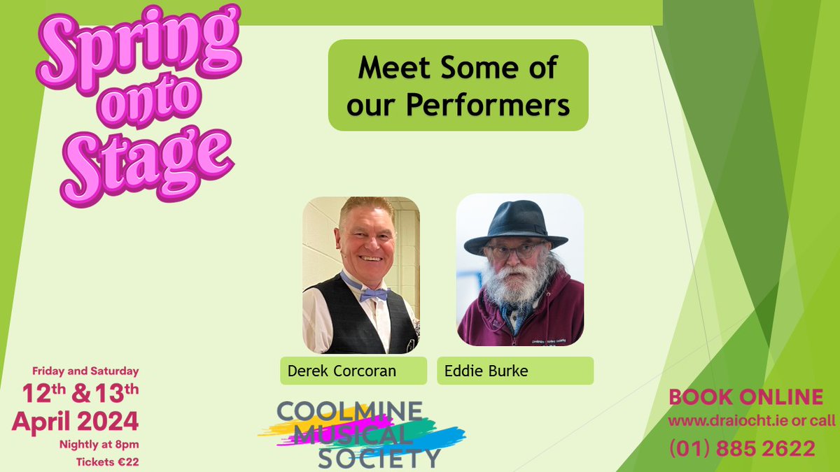 It’s time to meet some more performers – today we meet Derek and Eddie. These gentlemen assure you of a great night’s entertainment in @Draiocht_Blanch on April 12th & 13th. Booking is open at draiocht.ie or call (01) 8852622.