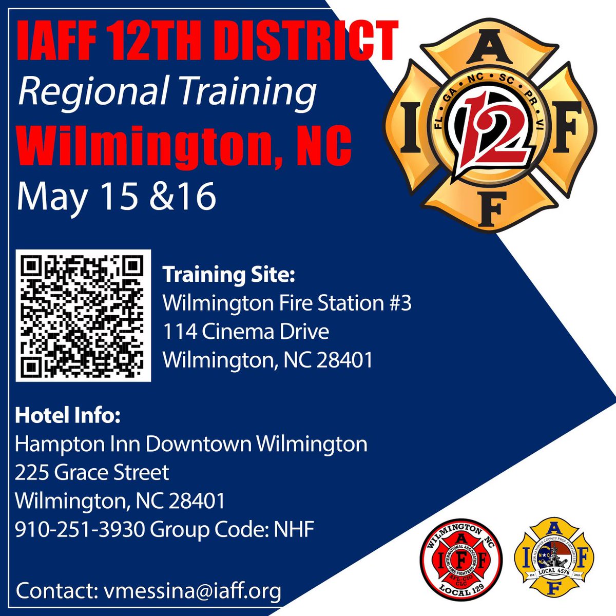 The 12th District is providing free training in Wilmington, North Carolina. This is a great opportunity for you to enhance your affiliate leadership skills, regardless of whether you are a new or long-time member of your local community. @IAFF12thDVP @nhcpffa