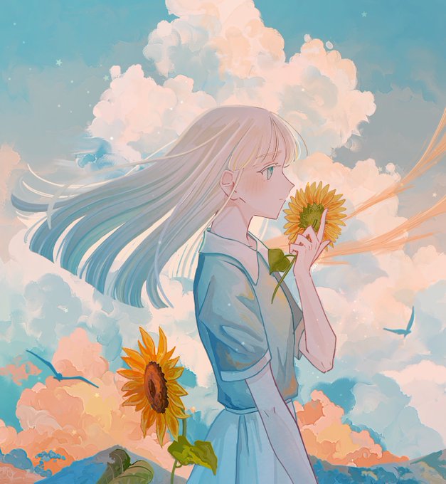 「blue sky sunflower」 illustration images(Latest)