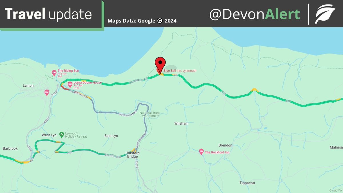 We had a report of a landslip on the A39 near the Blue Ball Inn Lynmouth blocking the road. Find an alternative route where possible. EP @BBCDevon @StagecoachSW