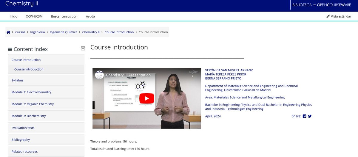 uc3mbiblioteca's tweet photo. Os presentamos un nuevo #OpenCourseWare (un recurso educativo abierto) que te ayudará con los aspectos más importantes de la Electroquímica, la Química Orgánica y la Bioquímica. Chemistry II https://t.co/rqAmLcAMko #OCW https://t.co/7mvZZ0fj3f