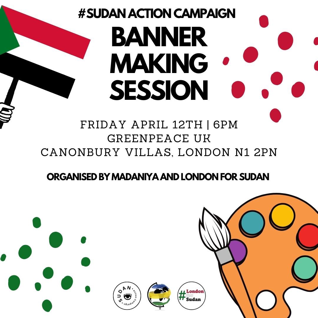 📢Calling all Londoners 📢 Join us on Saturday 13th April to commemorate the 1 year of war. We are marching for an end to the violence & a free Sudan ✊🏽🇸🇩 Please visit the link in our bio to volunteer on the day or join our banner making session. #KeepEyesOnSudan #EyesOnDarfur