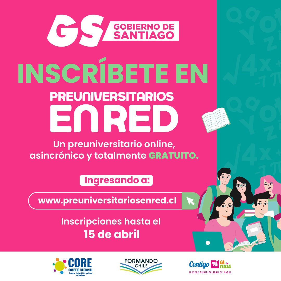 ¡Gran oportunidad! Prepárate para rendir la PAES con el preuniversitario En red, una opción gratuita y online, donde disponemos de 500 cupos para vecin@s de Macul en este proyecto de Gobierno Santiago. Inscríbete en preuniversitariosenred.cl hasta el 15 de abril. #ContigoMaculEsMás