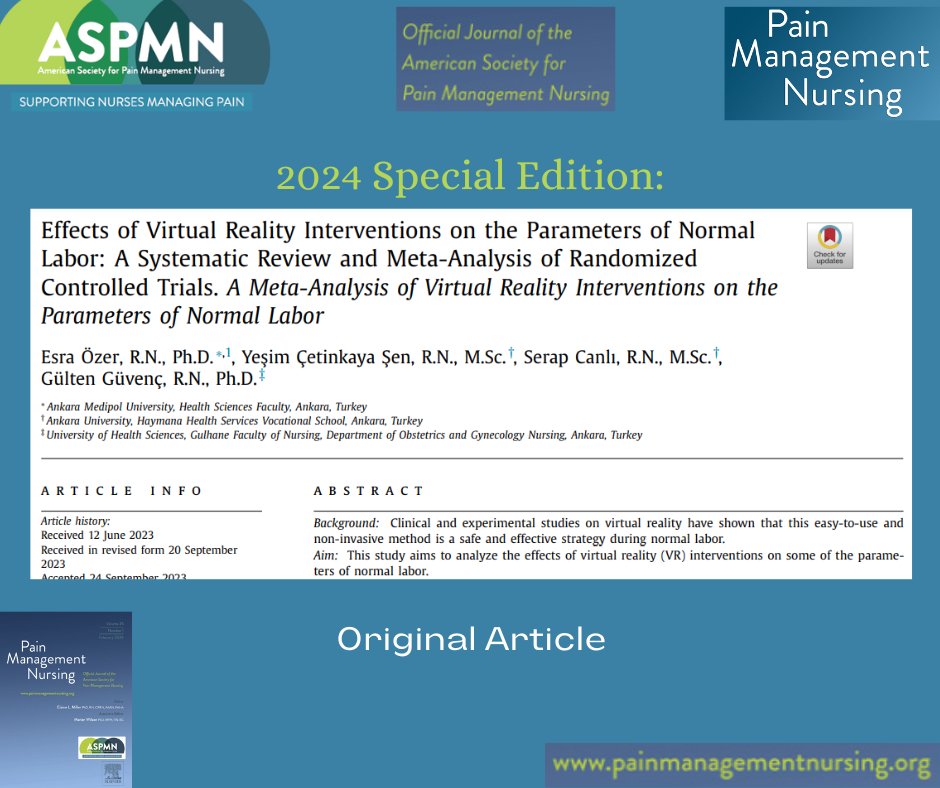 Special issue 2024

Virtual Reality for Labor Pain:

painmanagementnursing.org/article/S1524-…

#labor #biopsycosocial  #nursing #nursetwitter #pain #painmanagement #nursingpractice #holistic #laborpain #birth #birthpain #virtualreality #virtual #distraction  #backlabor #anxiety #relaxation