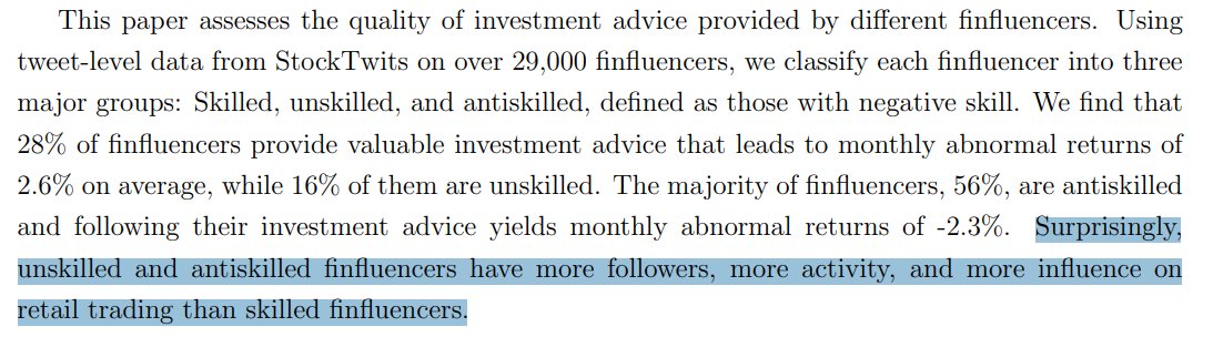 I am shocked, SHOCKED I tell you, to find out that the people winning the volume-based social media game might not in fact be producing the best quality of investment advice. papers.ssrn.com/sol3/papers.cf… (H/T @stevehouf)