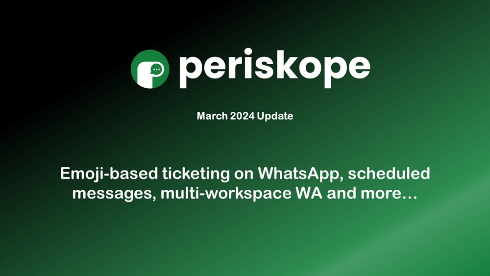 Periskope - Here's what we shipped in March (follow us for more updates) 🏷️Raise tickets with a reaction / emoji on WhatsApp Missing important messages? Raise a ticket against messages on Periskope, or simply use the 🏷️ (:label:) emoji on WhatsApp, and a ticket will be raised…