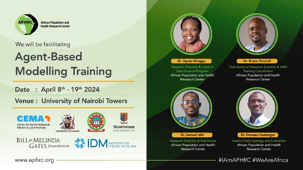 With funding from @GatesFoundation, APHRC has partnered with @uonbi @CEMA_Africa, @DiscoverJKUAT and @StrathU to offer in-person training on Agent-Based Modelling at @uonbi from April 8 to 19, 2024. A thread 🧵... #DataScience #WeAreAfrica #APHRCResearch