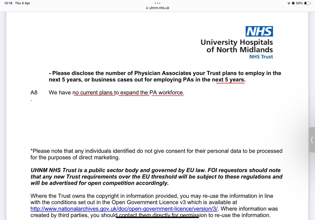 Seems @UHNM_NHS has no plans to employ more  #PhysicianAssociates than the 9 already employed at present ..screen grab from foi response 5th December 2023 @MichelePaduano @AllisonCGardner @gareth_snell