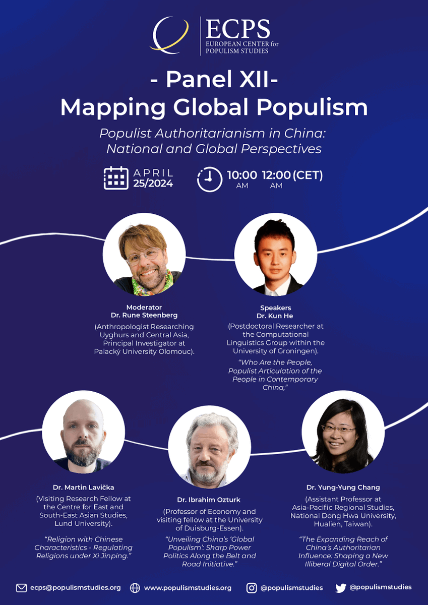 ECPS - Mapping Global Populism

Panel 12 - Populist Authoritarianism in China: National and Global Perspectives

Register now and join Dr. <a href="/rune_s_r/">Rune Steenberg</a>, Dr. <a href="/Kun_He_/">Kun He</a>, Dr. Martin Lavička, <a href="/Profiozturk/">İbrahim Öztürk</a> and Dr. Yung-Yung Chang on April 25, 2024. 

For More Info: populismstudies.org/mapping-global…