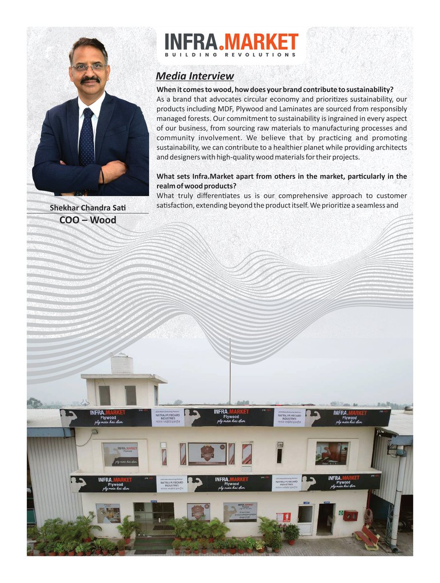 InfraMarket_'s tweet photo. Dive into sustainable architecture with Shekhar Chandra Sati, our COO, #Wood! In an exclusive interview with Architectural & Builders Magazine, he shares insights into our commitment to #sustainability, competitive edge, & product quality.
#InfraMarket #BuildingRevolutions https://t.co/3rklQ2oLHg