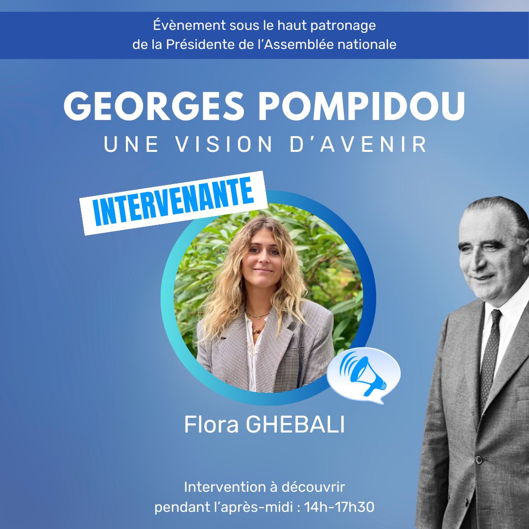 Il vous reste 2️⃣4️⃣h pour vous inscrire à l’événement « Georges Pompidou, une vision d’avenir » et venir écouter @floraghebali nous parler des enjeux écologiques de demain ! Pour vous inscrire : urlz.fr/q7RN