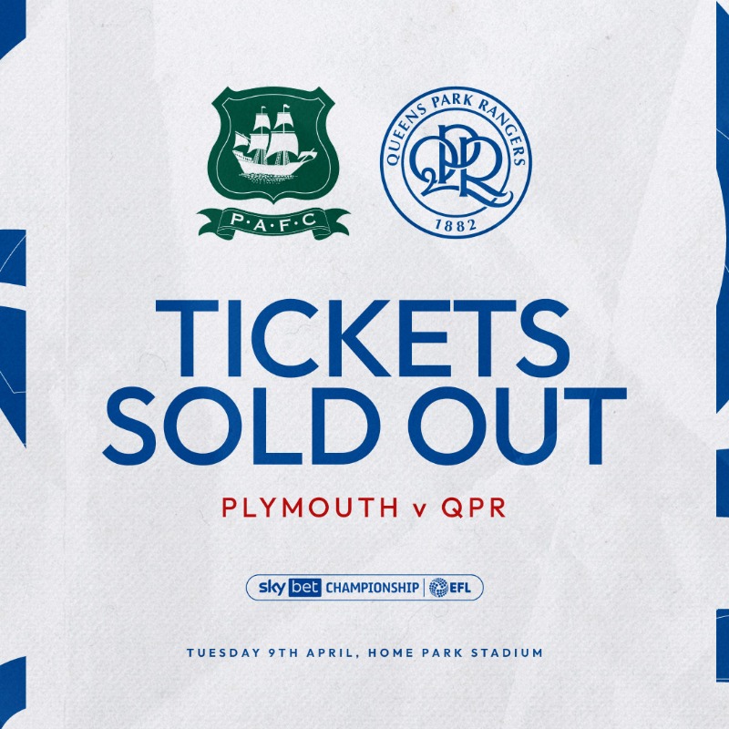 Tickets for Plymouth (A) have 𝗦𝗢𝗟𝗗 𝗢𝗨𝗧 ❌
 
That’s 1,739 of you R’s making the trip to Devon on Tuesday night! 👏