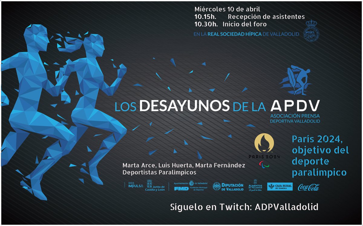 ☕️ Regresan 'Los Desayunos de la APDV' con una jornada sobre Deporte Adaptado con Marta Arce, Luis Huerta y Marta Fernández en Año Olímpico. 🌐Síguelo en directo en twitch.tv/apdvalladolid y en nuestro canal de Youtube el miércoles 10 de abril (10.30h.) #DesayunosAPDVJJJOParis