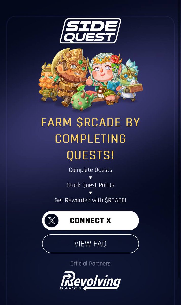 Questers ⚡️ We're delighted to announce that 'Side Quest' is now mobile-friendly. You can now farm 'Quest Points' on the go. $RCADE awaits all who quest. Enjoy! sidequest.rcade.game