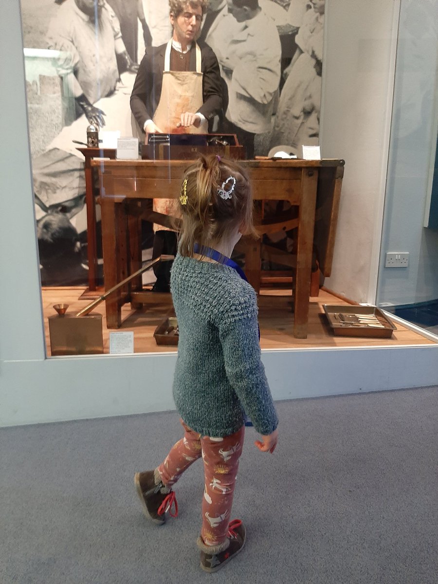 Curator-in-training. Enjoyed the egg hunt and tried on nearly all of the costumes (at the same time 🤷‍♀️). Pointed out all the 'statues' and asked a very good question about why the statue was 'dirty'. Didn't hang about long enough to hear the answer. #histmed #halfterm