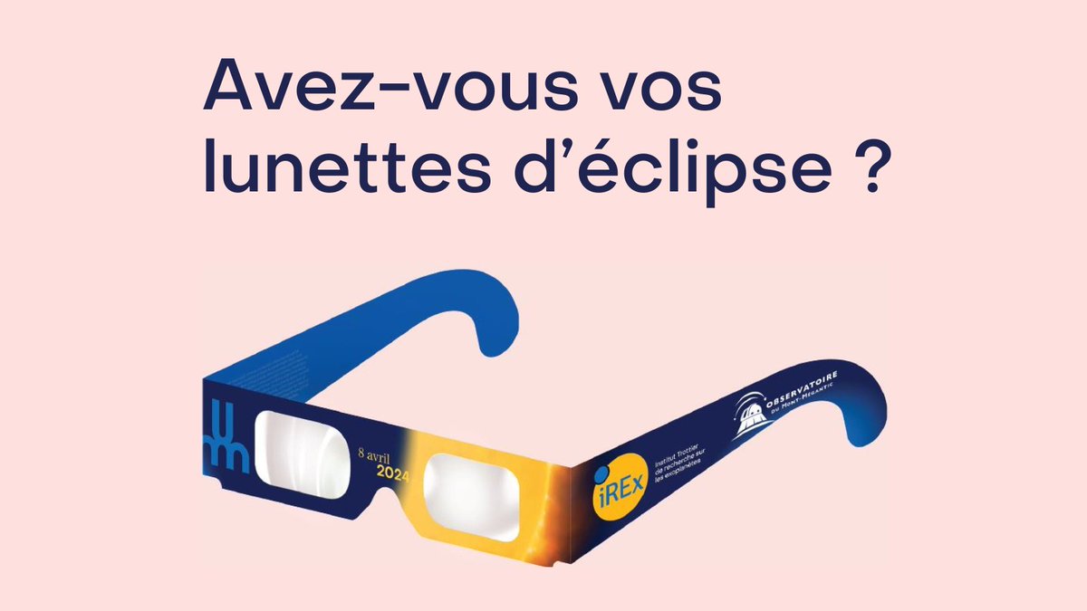 #ÉCLIPSE2024 | 🌞 ✨ Protégez vos yeux et profitez du spectacle! Du 5 au 8 avril, venez récupérer vos lunettes d'éclipse #gratuites à la bibliothèque des lettres et des sciences humaines (BLSH) et à la bibliothèque du campus MIL! 🕶️ Chaque personne peut obtenir 2 paires.