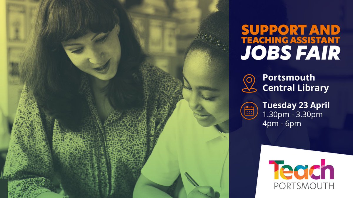 You said, we did! We've listened to feedback about our events and have introduced a twilight session. Join us from 4pm - 6pm at the Teach Portsmouth Support and Teaching Assistant Jobs Fair on Tuesday 23 April at Central Library. Get your free ticket: teachportsmouth.co.uk/TA