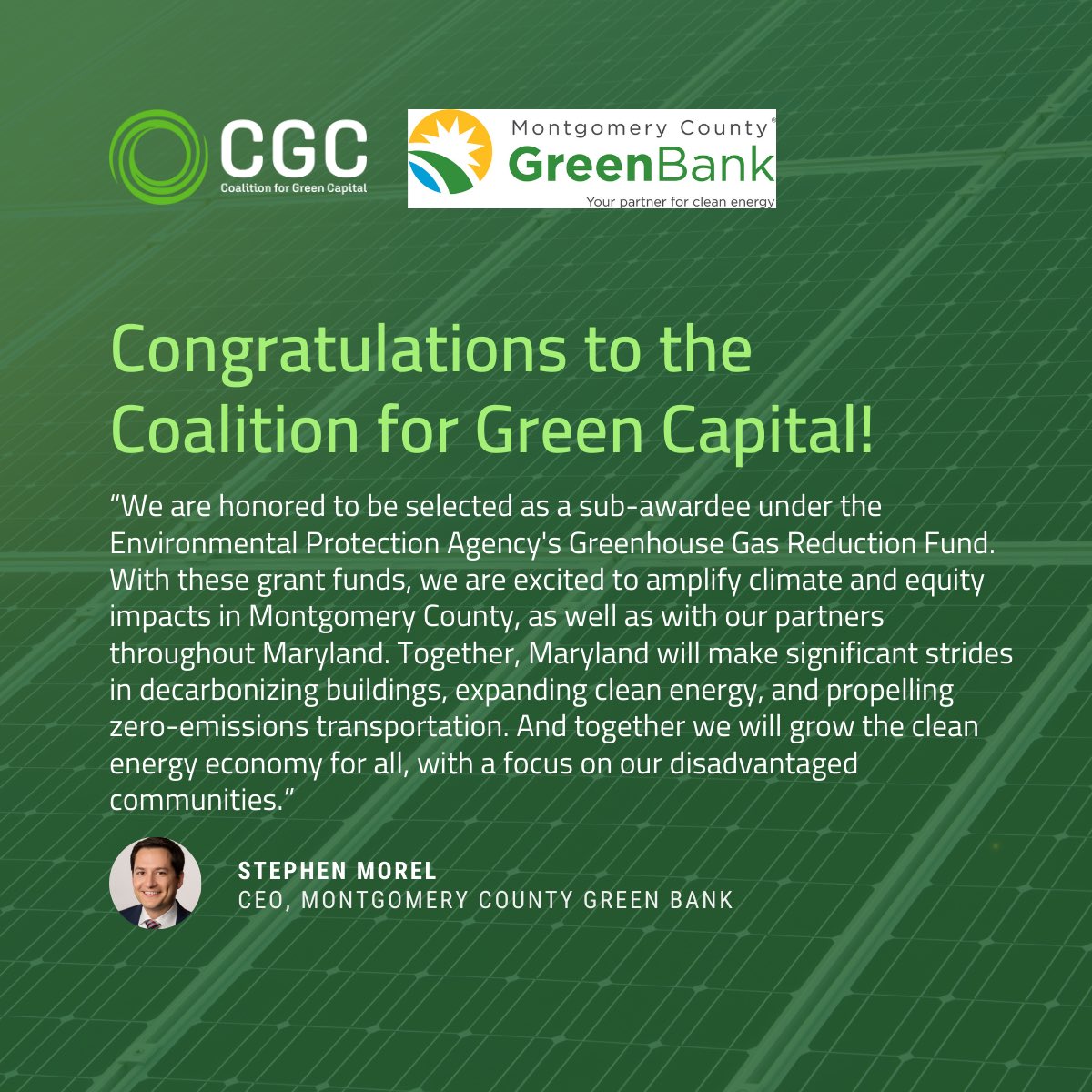 Congratulations to @CGreenCapital on being selected as an award recipient for the @EPA‘s Greenhouse Gas Reduction Fund! Our partnership with CGC has been fundamental to advancing our progress in making clean energy and climate-resilient solutions more affordable and accessible…