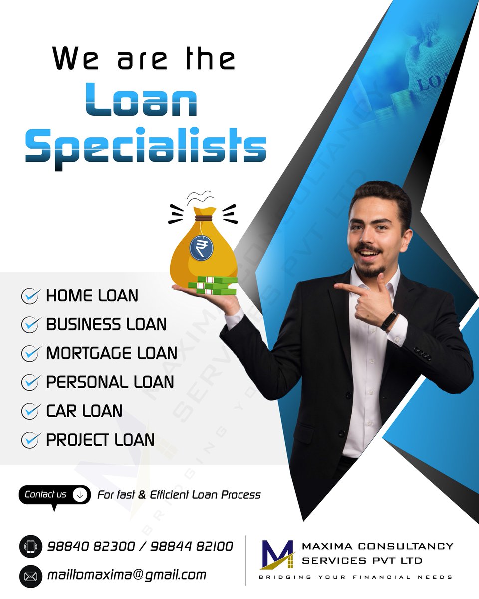 We're the loan specialists!!!
Contact us.
📱+91 98840 82300 / 98848 76938
📧 mailtomaxima@gmail.com
#loan #homeloan #carloan #mortgageloan #constructionloan #businessloan #loanagainstproperty #landmortgageloan #loanspecialist