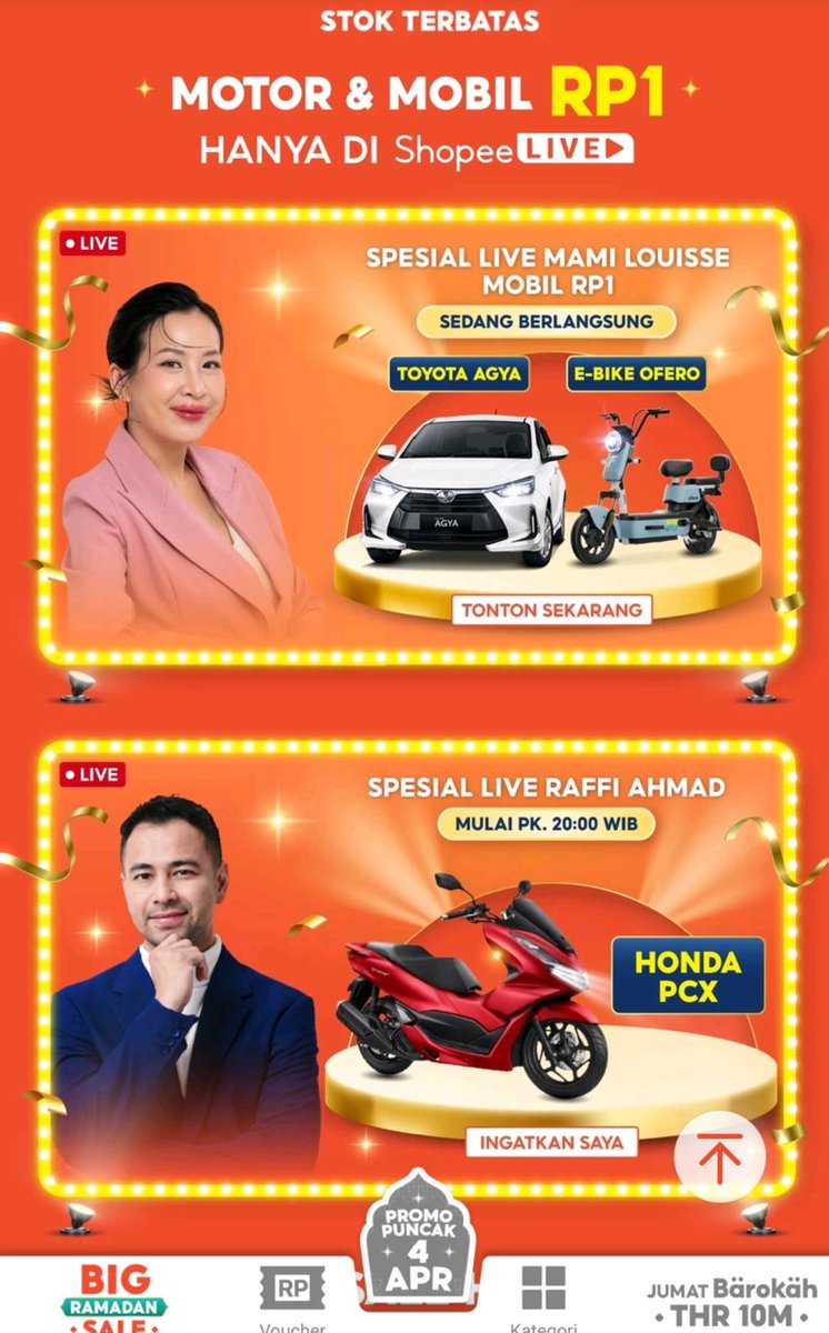 Ayo guys bentar lagi ada flash sale,bisa dapetin Toyota Agya  cuma 1 rupiah di shopee live nanti 
#AgyaCumaRp1diShopeeLIVE