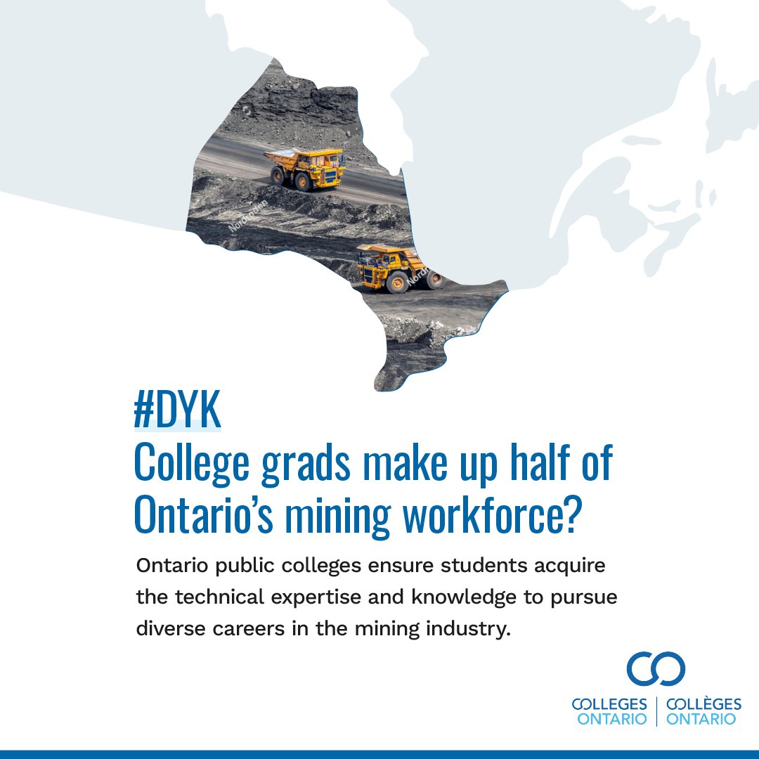 #DYK college grads make up half of #ON's mining workforce? In fact, the number of grads in the mining workforce has surged over the past two decades. Our programs ensure students acquire the technical expertise and the knowledge to pursue diverse careers such as instrumentation