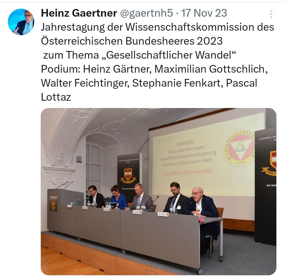 Unglaublich! Pascal Lottaz mit Heinz Gärtner am Panel bei der Wissenschaftskommission des Bundesheeres. Das Problem daran? 👇 🧵
