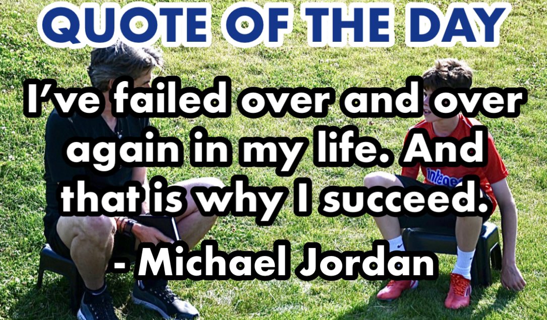 Failure is part of succeeding. We must fail to learn and grow. So when we fail don’t beat yourself up! Dust yourself down, learn from it and GO AGAIN! 💪💯 #integerfootball #motivation #michaeljordan #qotd