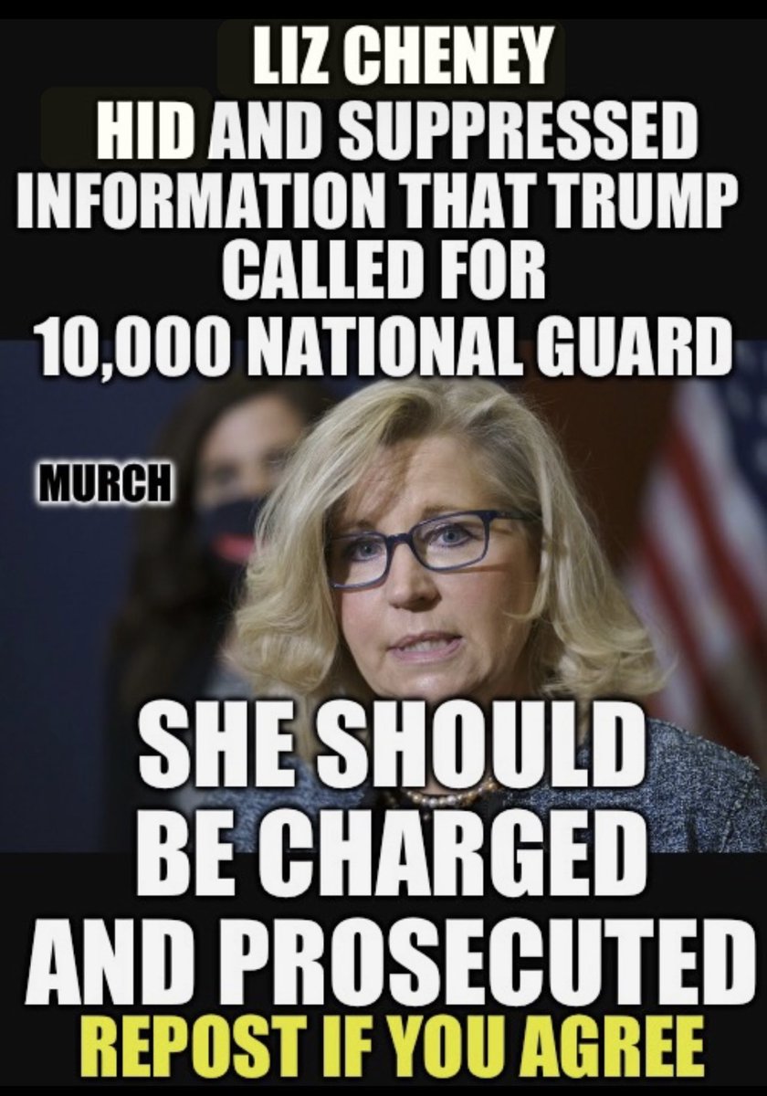 Liz Cheney is a lying, corrupt, treasonous Rino who hid information about January 6th in order to frame the J6 patriots and Donald Trump. She's a traitor to her party and country. There is NO JUSTICE if she isn't investigated and brought up on charges. Who agrees? 🙋‍♂️👇