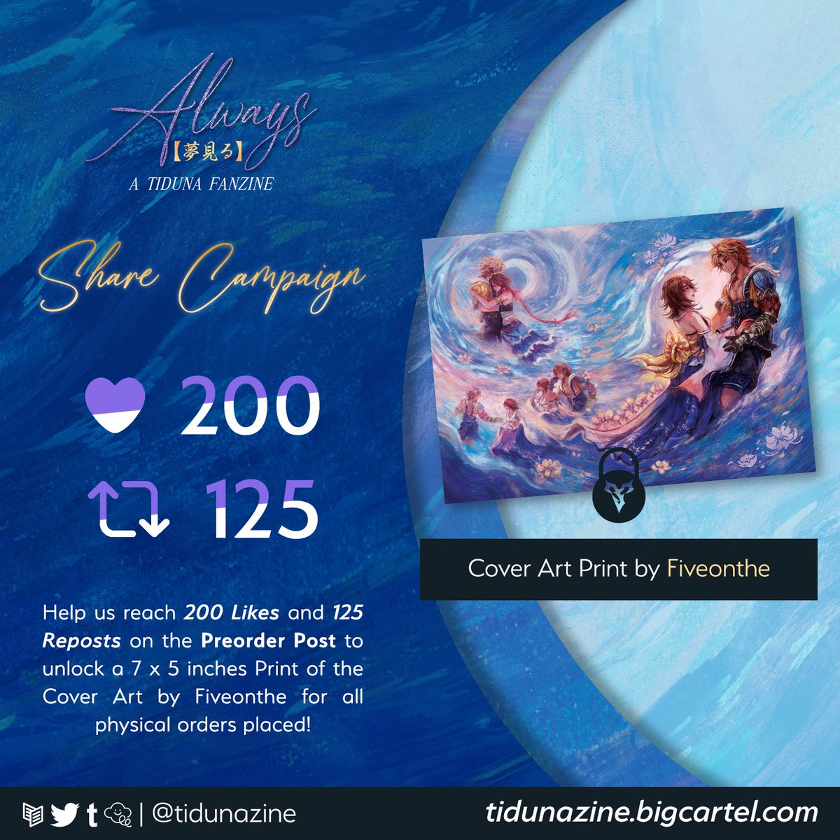 ☀️ SHARE CAMPAIGN 🌙 Want more? We’ve got you covered! 💜 Help us reach 200 likes and 125 retweets on our pre-orders post, and ALL physical bundles will receive a print of @fiveonthe’s gorgeous cover art! ✨