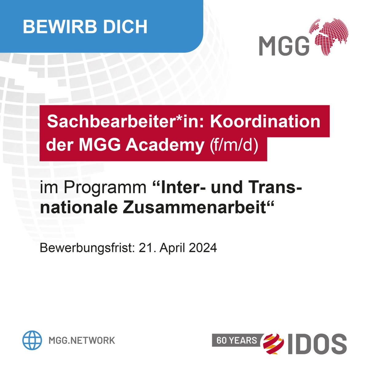 📢 #MGGAcademy sucht Verstärkung! 🌐

#JetztBewerben: idos-research.de/en/about-us/ca…

| #Sachbearbeitung #Jobs #Stellenanzeige #MGGNetwork