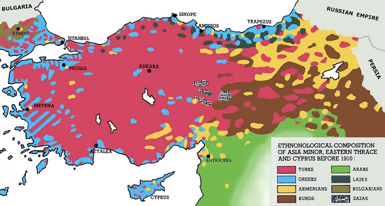 1910 asia minor etnik köken haritası ile 2024 belediye dağılım haritası karşılaştırmalı