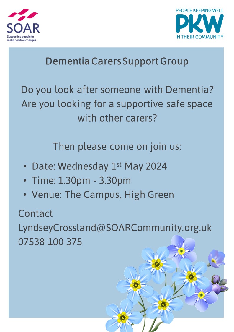 If you're a carer of someone with #Dementia and you're looking for a supportive safe space to chat with other carers, come along to our group on Wednesday 1st May! We'd ❤️ to see you 👇