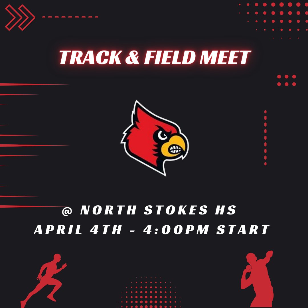 Good luck to the East Surry Track teams as they travel to North Stokes today for a non-conference meet. Events begin at 4pm. Go Cards!