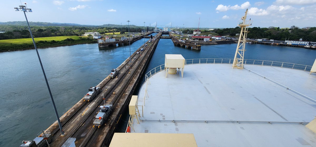 1/3 Aboard the GRAND PIONEER, a panamax vehicle carrier, about to enter Gatun Locks, north bound.