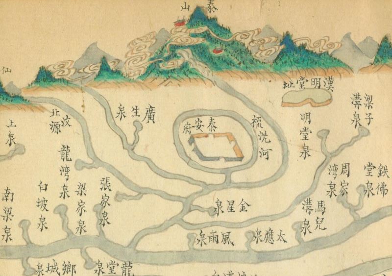 This painting-style map depicts the Grand Canal in China's Shandong Province during the middle of Qing dynasty, with south on the right and north on the left. See the full set of map images here: loc.gov/item/202166828…