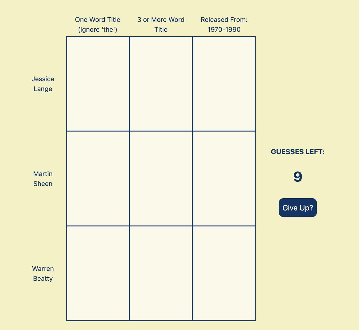 🍿🎬🚨 New classic grid! Reply/Quote with how you did! Play the new classic grid here: moviegrid.io/classic #moviegrid #classicgrid