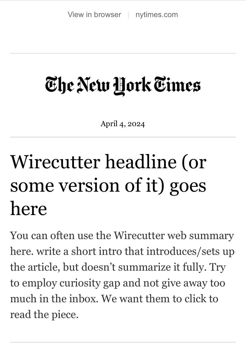 In my inbox this morning. Did someone at the NYT hit send too soon? Or is this just the “curiosity gap” they write about below? I’ll have to click to find out.