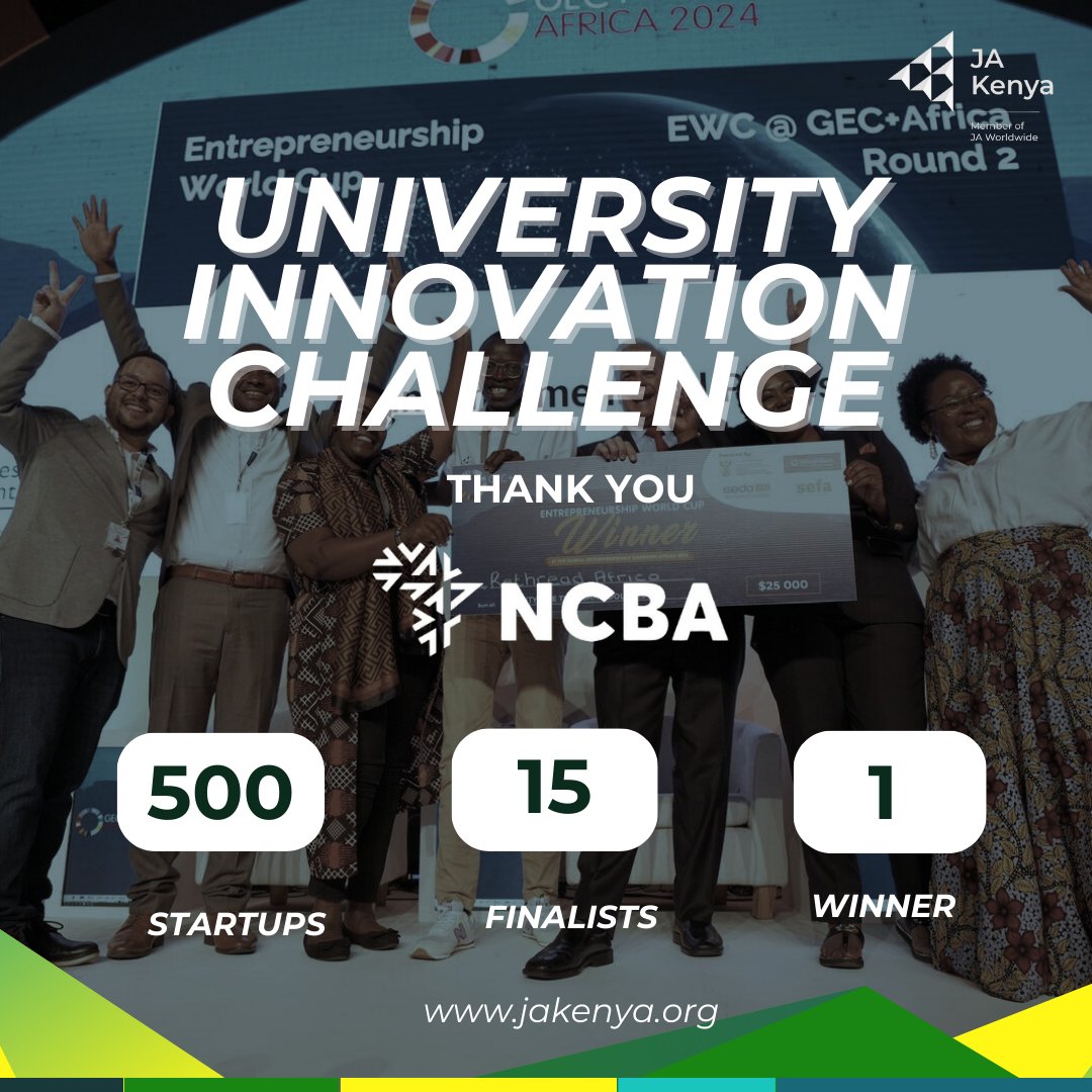 Thank you, <a href="/NCBABankKenya/">NCBA Bank</a>, for championing innovation, sustainability, and empowering young minds at the University Innovation Challenge! 
A big shout-out to <a href="/rethreadafrica/">Rethread Africa</a> for their sustainable innovation. 

#ItStartsHere #JAKenya #Entrepreneurship #partnership #sustainability