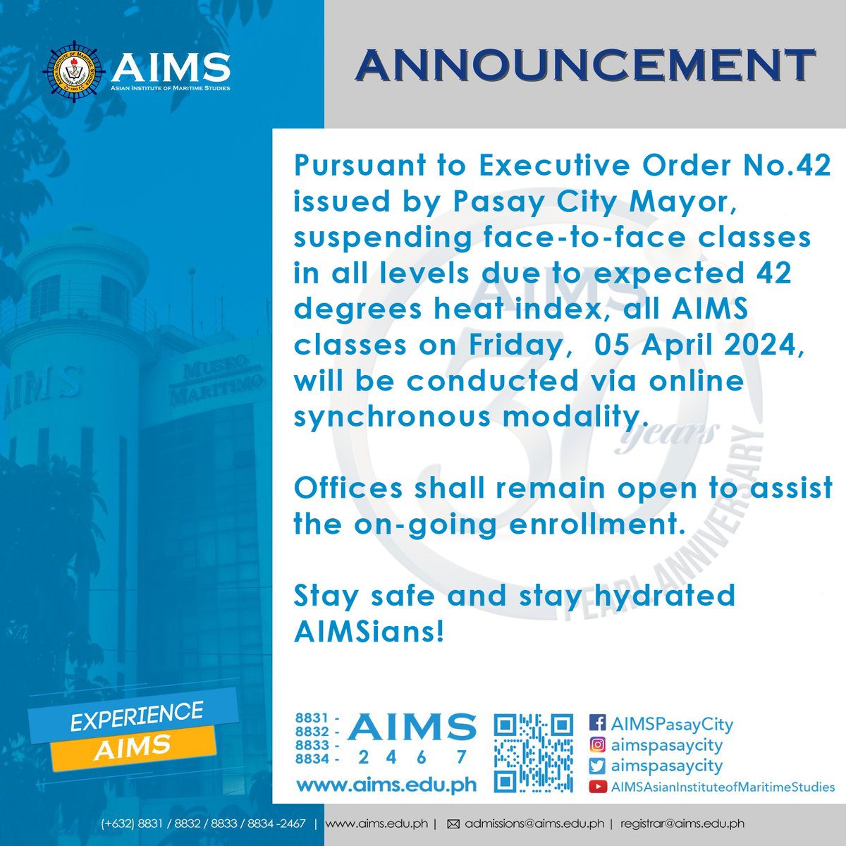 AIMSpasaycity's tweet photo. #AIMS #ExperienceAIMS #AIMSyan #BeInformed
#WeAreAIMS #AIMSpowered #TatakAIMS
Achievement • Integrity • Mastery • Service
For Inquiries please contact:
Landline - (02)8831 to 34-2467 loc. 10031
Mobile/Viber - 09479927745 https://t.co/HVyrkAUzNx