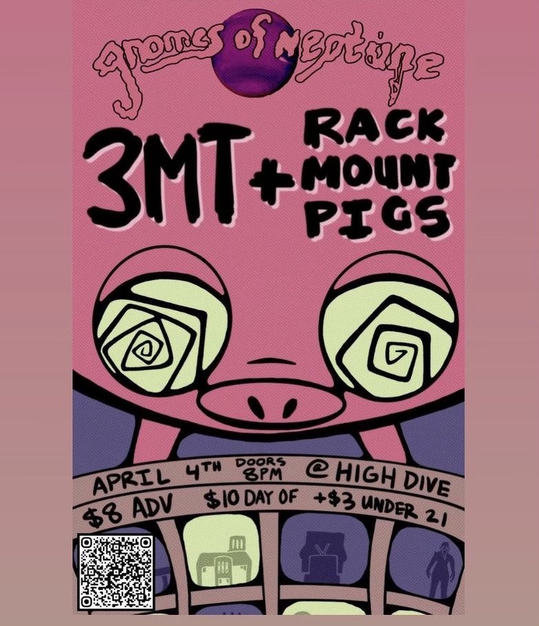 TONIGHT! A night of LIVE LOCAL MUSIC at High Dive featuring Rackmount Pigs / 3MT / Gnomes of Neptune! Come out and support your local music scene! Or watch live from home!

Tickets at HighDiveGainesville.com and at the door!

Live stream and on-demand at HighDiveGville.VEEPS.com