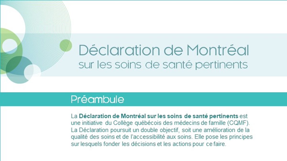 Le CQMF lance aujourd’hui la Déclaration de Montréal. «Cette Déclaration ouvre la voie pour faire de la pertinence un des piliers du système de santé et de services sociaux au Québec», déclare le président du CQMF, le Dr Alain Papineau. tinyurl.com/22fpsvwv @ChoisirSoinQC