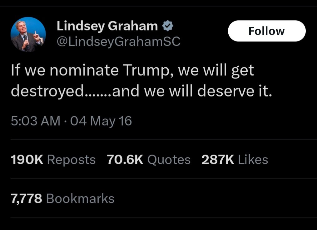 @RpsAgainstTrump Men like Lindsey Graham seemed very reasonable. What happened to LG?