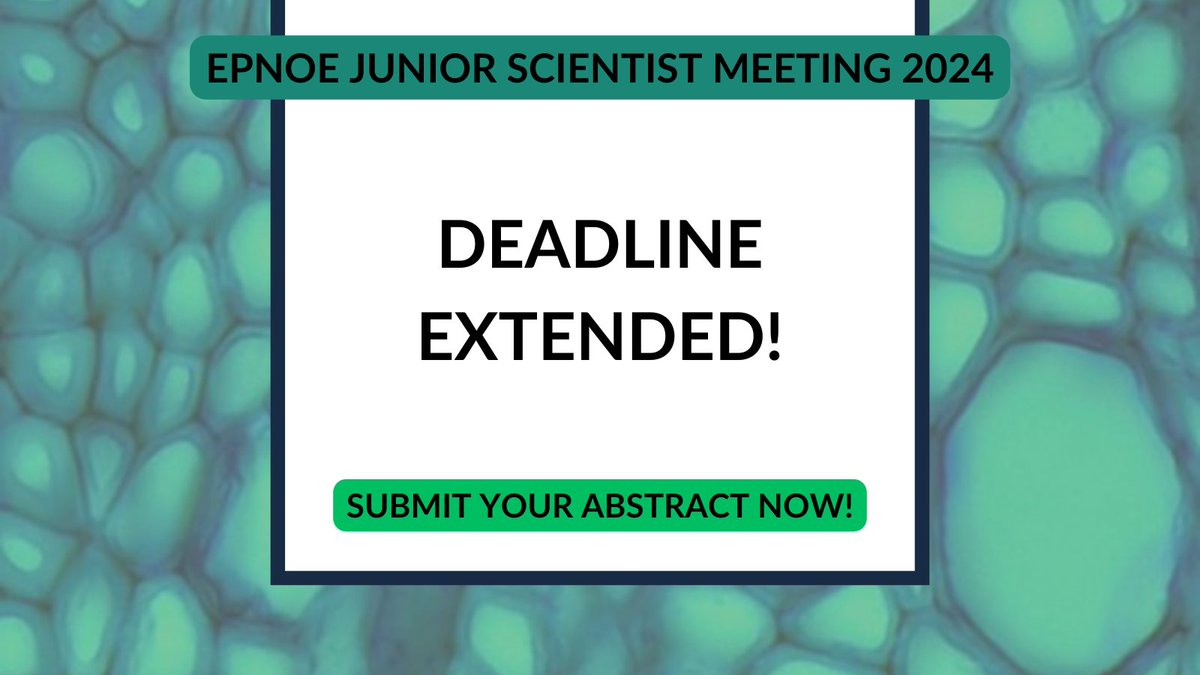 📢 The deadline to submit your abstract for the #EPNOEJuniorScientistMeeting2024 has been extended! 

🥁 The new deadline is 14 April.

📍<a href="/BOKUvienna/">BOKU University</a>
📅 4-6 September, 2024

More information 👉bit.ly/3uqjjei

#AbstractSubmission #JuniorResearchers