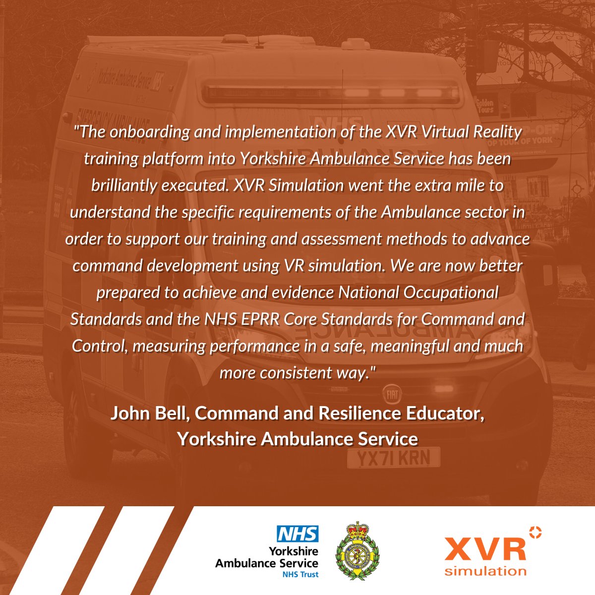 Kind words from John Bell, the responsible Educator at @YorksAmbulance for the implementation of XVR On Scene. We are always happy to support and grateful for feedback like this!