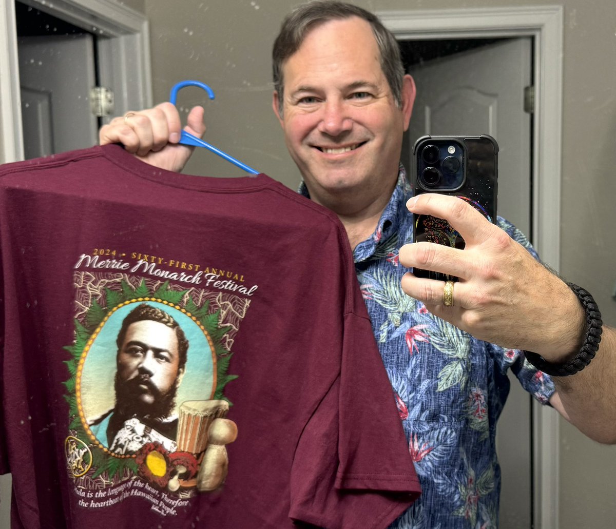 space_jim1's tweet image. Excited my 61st #MerrieMonarch Festival shirt just came in. While I’ve been to the annual #hula event in person in the past, this year it’s just the livestream this week for me (I empathize with you @ijan808-watching launches so late, since the live MM begins around 1 a.m. here)!