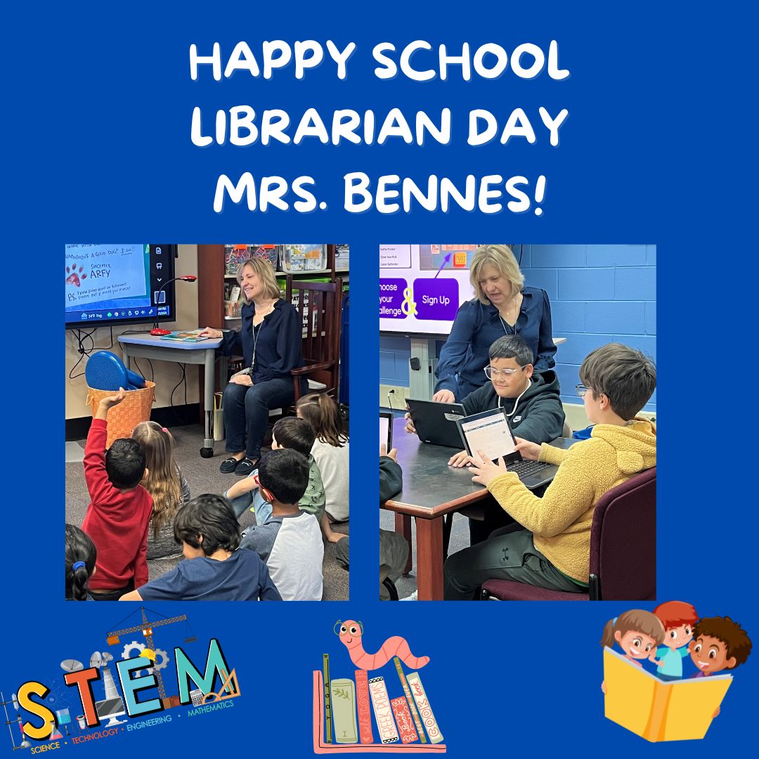 School Librarians wear many hats to help #movemountains! We appreciate all that Mrs. Bennes does, such as preparing curriculum materials for the start of school, teaching library skills, providing engaging STEM activities, & helping students choose fun books to practice reading!