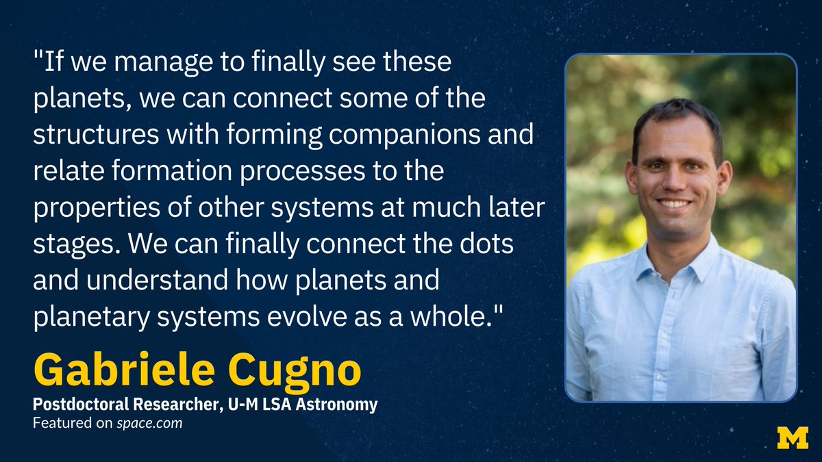 A team led by scientists from @MichiganAstro, @UArizona & @UVic are using the James Webb Space Telescope to search for newborn exoplanets. U-M professor Michael Meyer & postdoctoral researcher Gabriele Cugno spoke with @SPACEdotcom about the project: myumi.ch/1bbNg